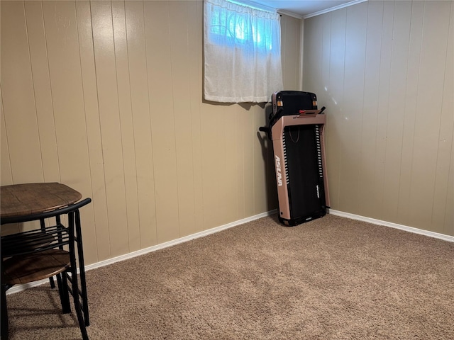 interior space with baseboards and carpet flooring