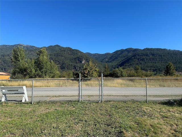 view of mountain feature featuring a forest view