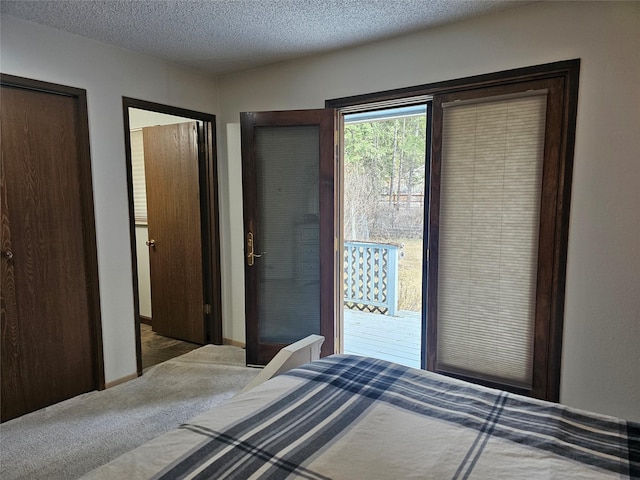 1103 Greers Ferry Rd, Libby, MT 59923 - bedroom featuring access to outside, carpet floors, and a textured ceiling