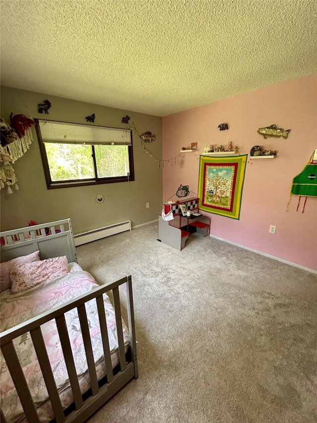 1103 Greers Ferry Rd, Libby, MT 59923 - carpeted bedroom with baseboard heating and a textured ceiling