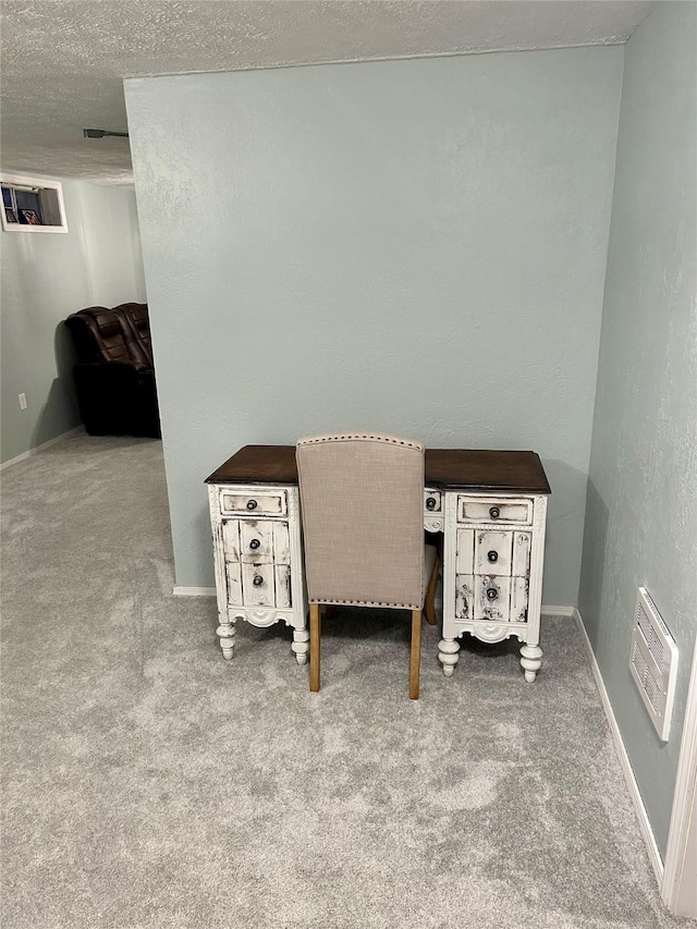1103 Greers Ferry Rd, Libby, MT 59923 - office area featuring carpet floors, baseboards, a textured wall, and a textured ceiling