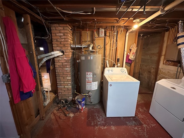 utilities featuring gas water heater and washing machine and dryer