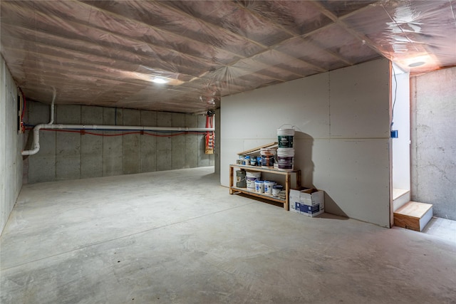 view of unfinished basement