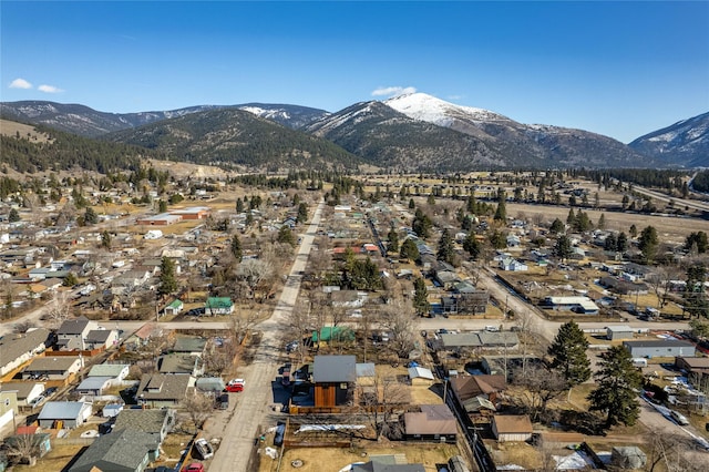 bird's eye view with a mountain view