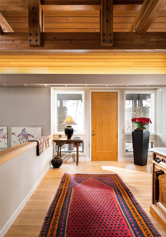 hall featuring a wealth of natural light, baseboards, and wood finished floors