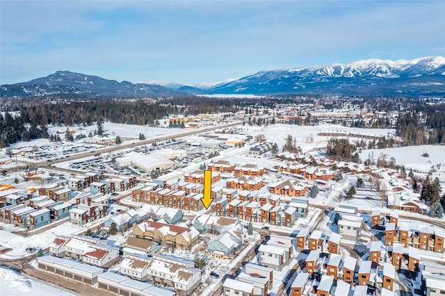 119 Oak St, Whitefish, MT 59937 - snowy aerial view featuring a mountain view
