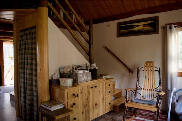 sitting room featuring wood ceiling