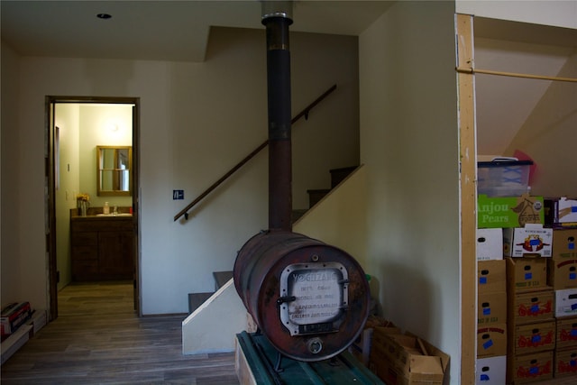 stairs with wood finished floors