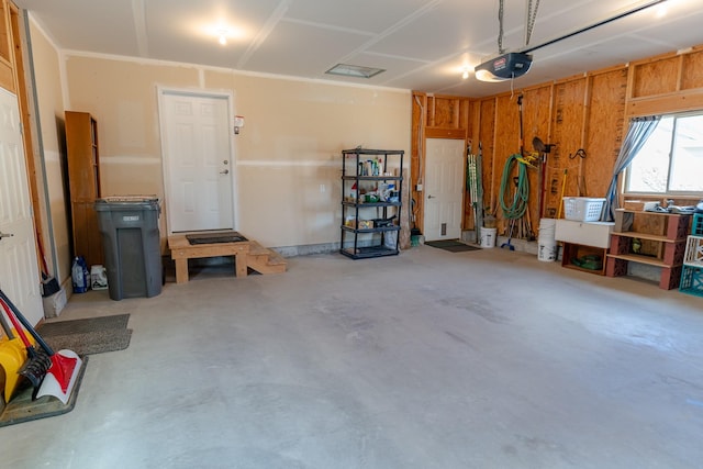 garage with a garage door opener