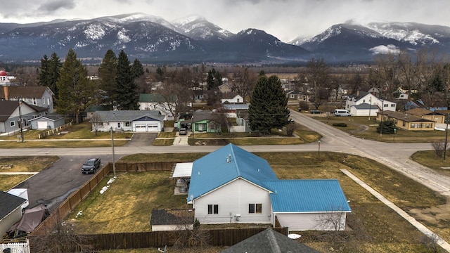 aerial view featuring a residential view and a mountain view