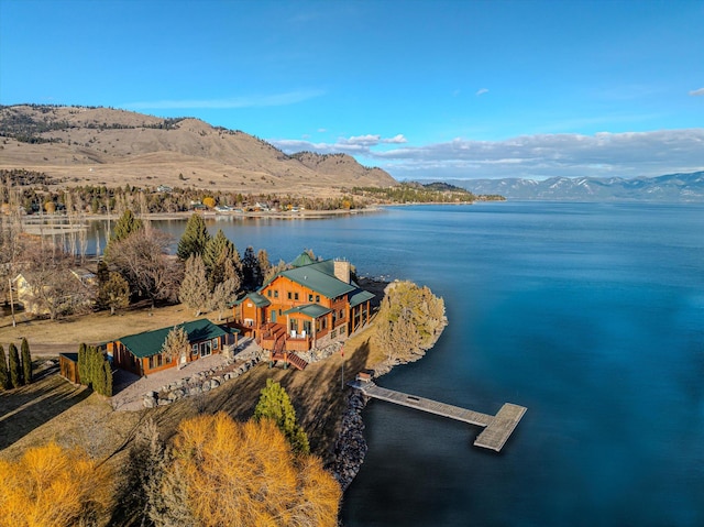 aerial view with a water and mountain view