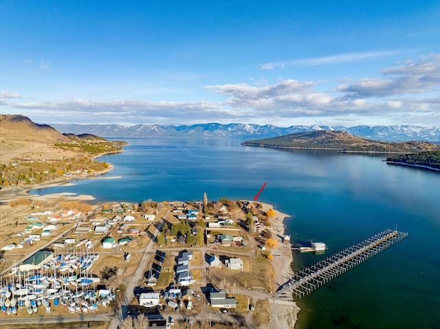 aerial view with a water and mountain view