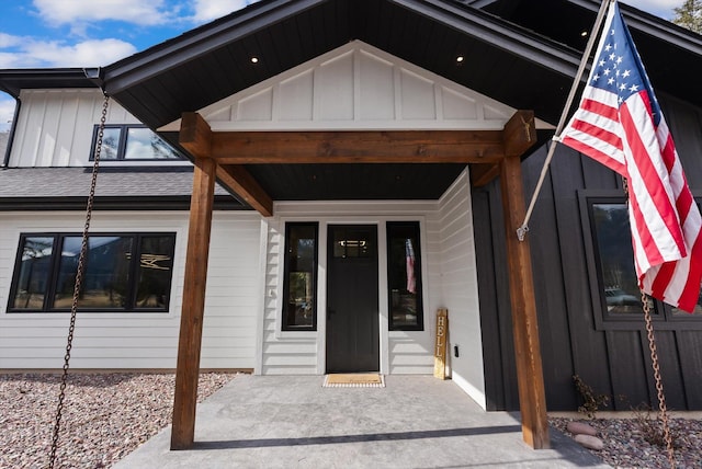 entrance to property with board and batten siding