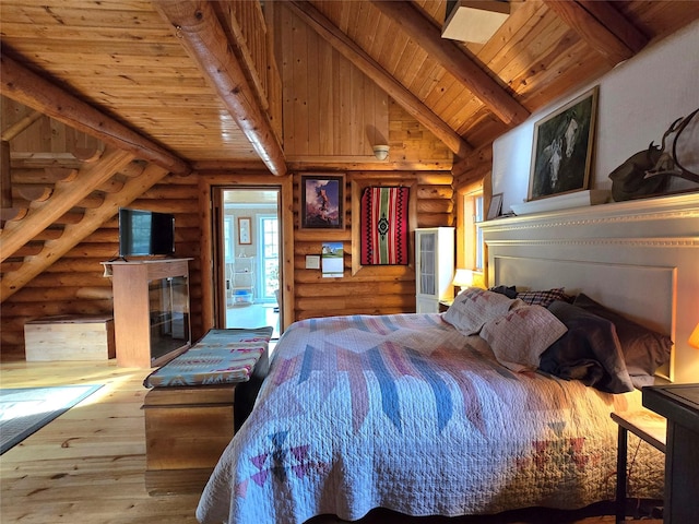 17 Mountain View Rd, Trout Creek, MT 59874 - bedroom with rustic walls, wooden ceiling, and hardwood / wood-style floors