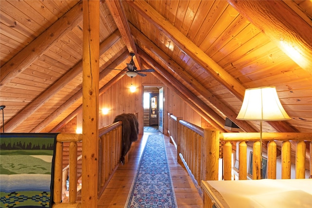 17 Mountain View Rd, Trout Creek, MT 59874 - additional living space featuring wood ceiling, wood-type flooring, a ceiling fan, and wooden walls