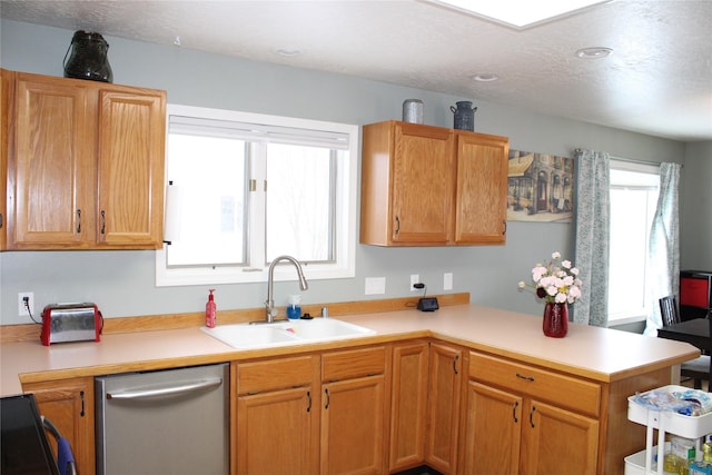 3004 Green Cir, Butte, MT 59701 - kitchen featuring stainless steel dishwasher, a sink, a peninsula, and light countertops