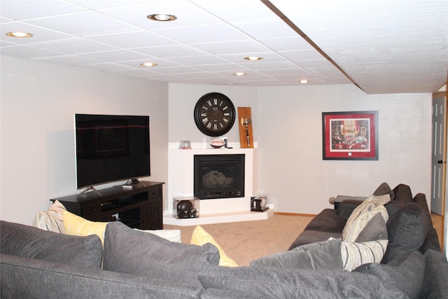 3004 Green Cir, Butte, MT 59701 - living area with carpet, recessed lighting, a glass covered fireplace, and baseboards