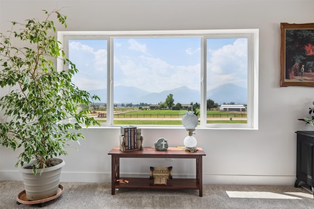 interior space with a mountain view