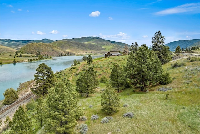 view of mountain feature featuring a water view