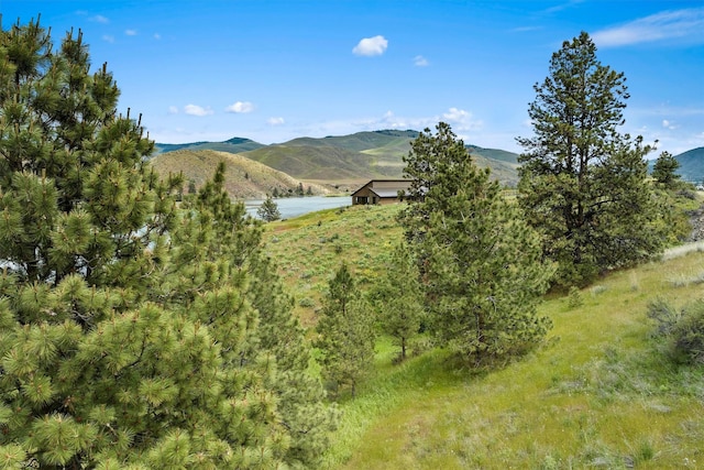 view of mountain feature featuring a water view