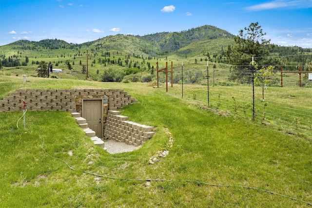 view of yard featuring a mountain view and a rural view