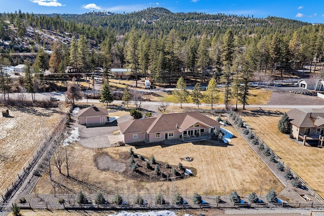 drone / aerial view with a view of trees