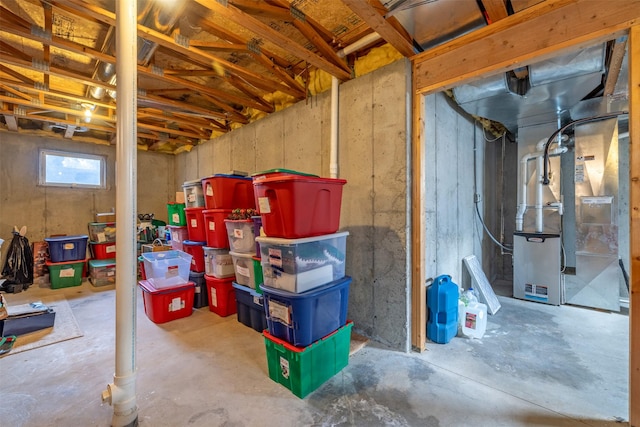 basement with heating unit