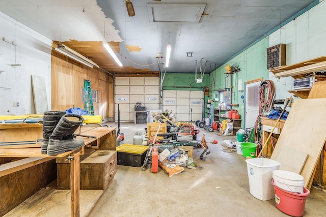 garage featuring a workshop area