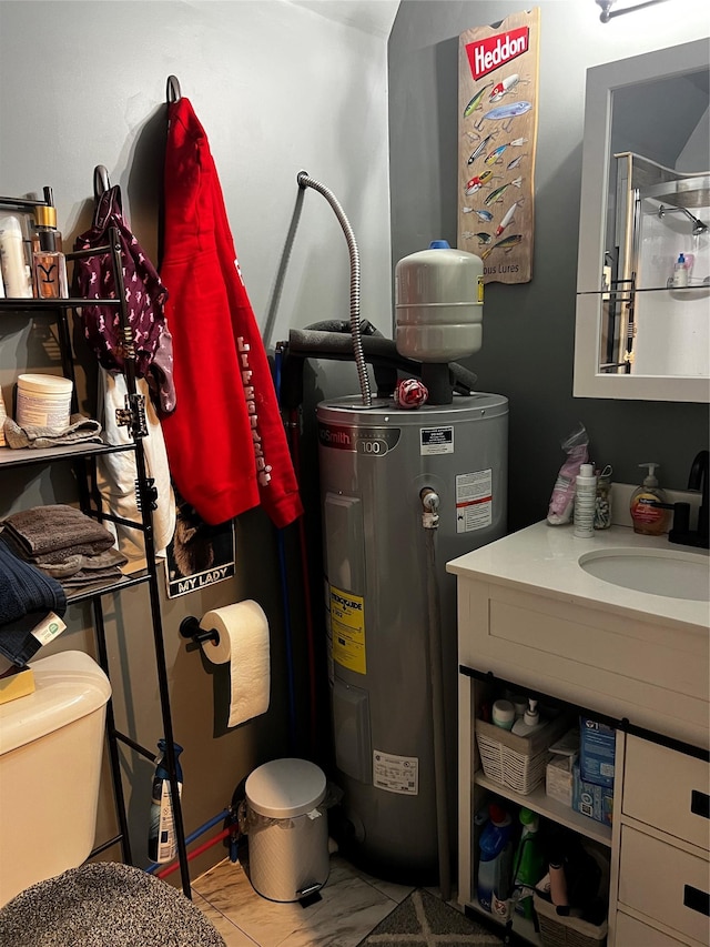 utility room with a sink and electric water heater