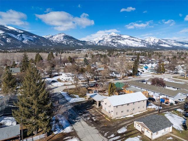 drone / aerial view featuring a mountain view and a residential view