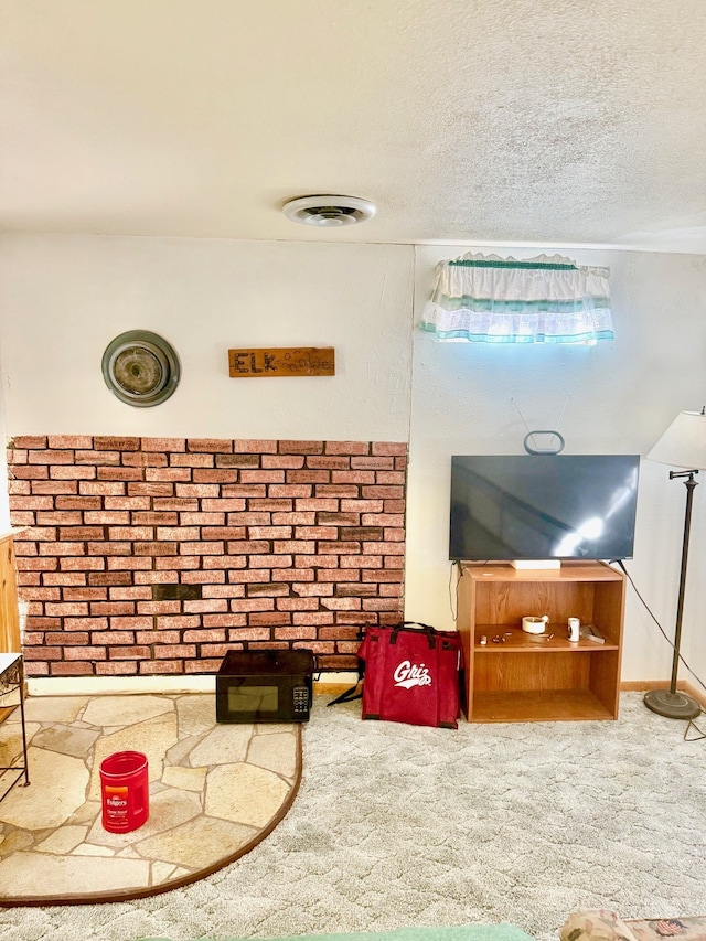 interior details with visible vents, a textured ceiling, and carpet floors