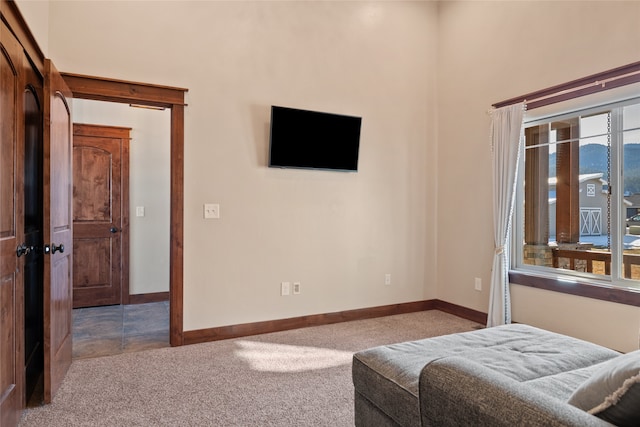 bedroom with baseboards and carpet