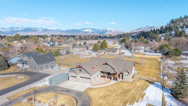 bird's eye view featuring a mountain view and a residential view