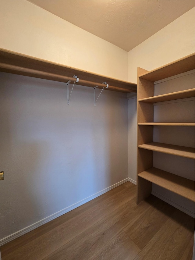 walk in closet with dark wood-type flooring