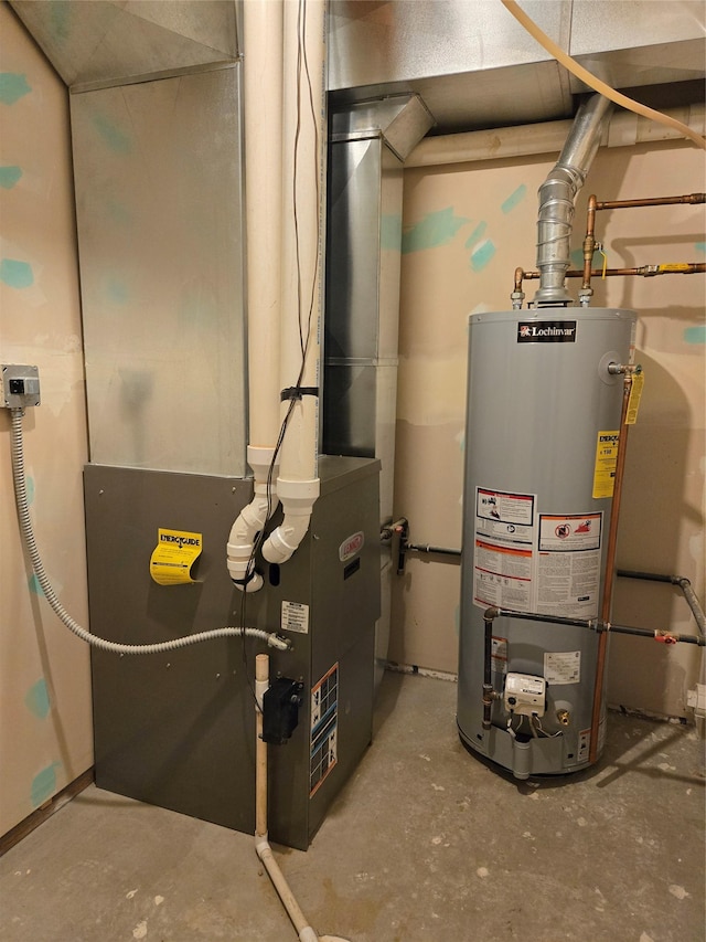 utilities featuring heating unit and gas water heater