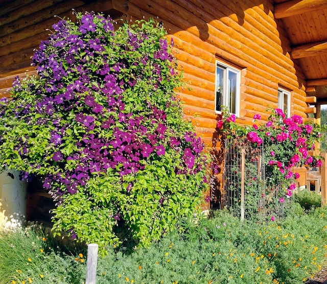 view of property exterior featuring log exterior