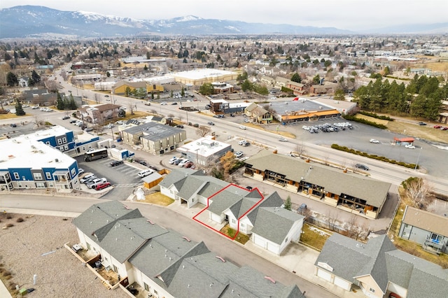 birds eye view of property featuring a residential view and a mountain view