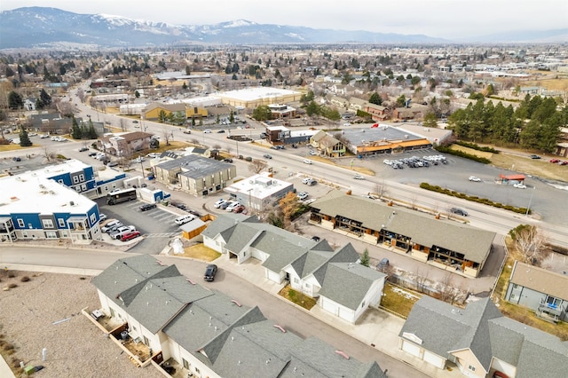 aerial view with a mountain view and a residential view