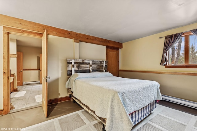 tiled bedroom featuring baseboard heating