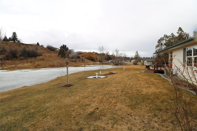 view of yard featuring a wooden deck