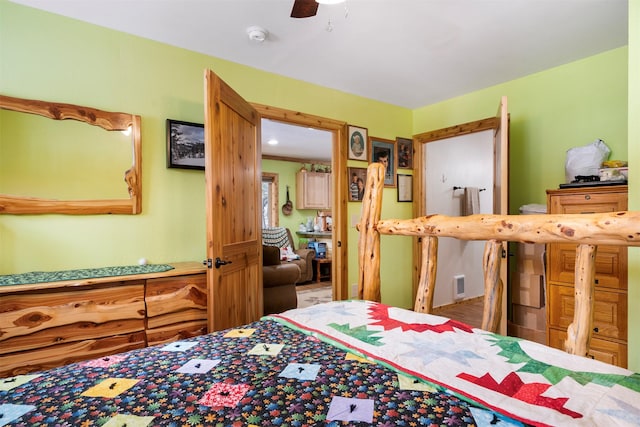 bedroom with visible vents and ceiling fan