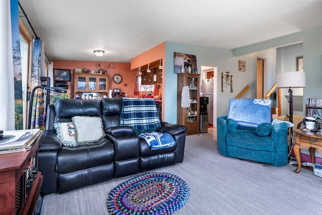 living room featuring carpet flooring