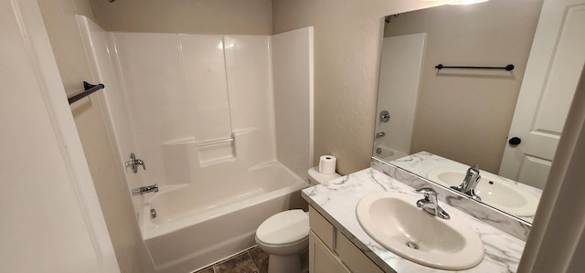 full bath featuring shower / tub combination, toilet, and vanity