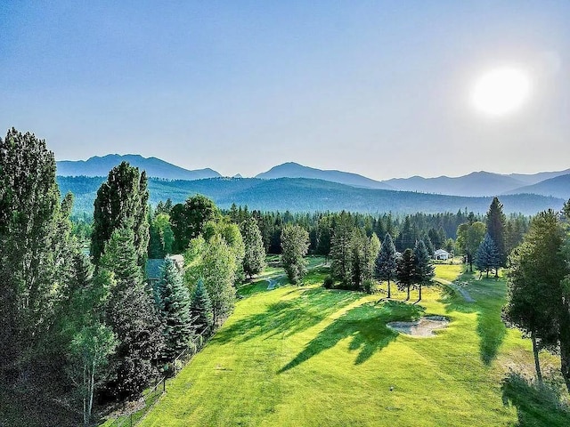 mountain view featuring a wooded view