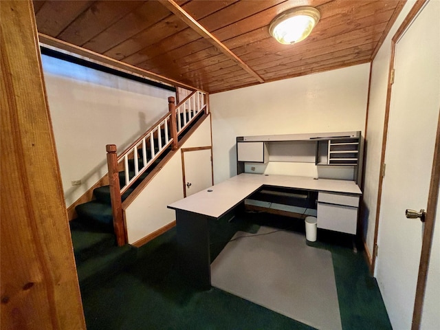 home office featuring wood ceiling