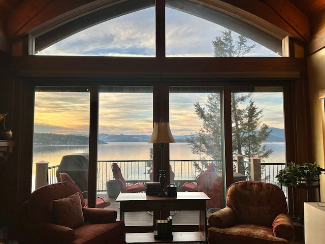 living room with a water view