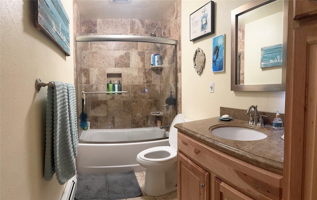 full bathroom featuring bathtub / shower combination, toilet, and vanity