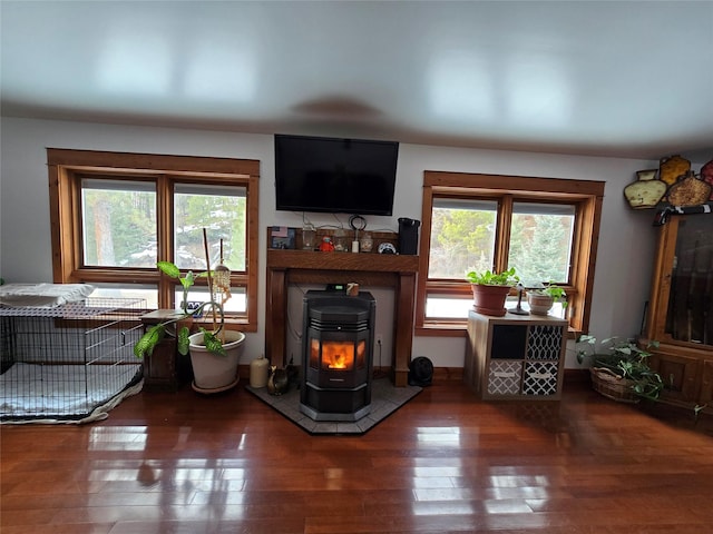 611 S Canyon Dr, Seeley Lake, MT 59868 - living area with a wood stove and wood finished floors