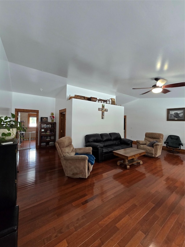 611 S Canyon Dr, Seeley Lake, MT 59868 - living room with dark wood finished floors and ceiling fan