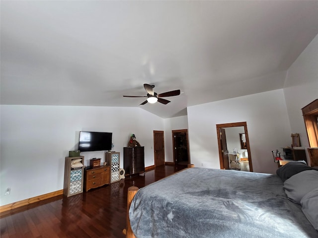 611 S Canyon Dr, Seeley Lake, MT 59868 - bedroom with lofted ceiling, wood finished floors, and a ceiling fan